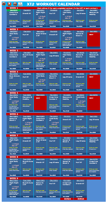Excel Spreadsheet Workout Calendar Exercise Tracker Tool For Tapout 